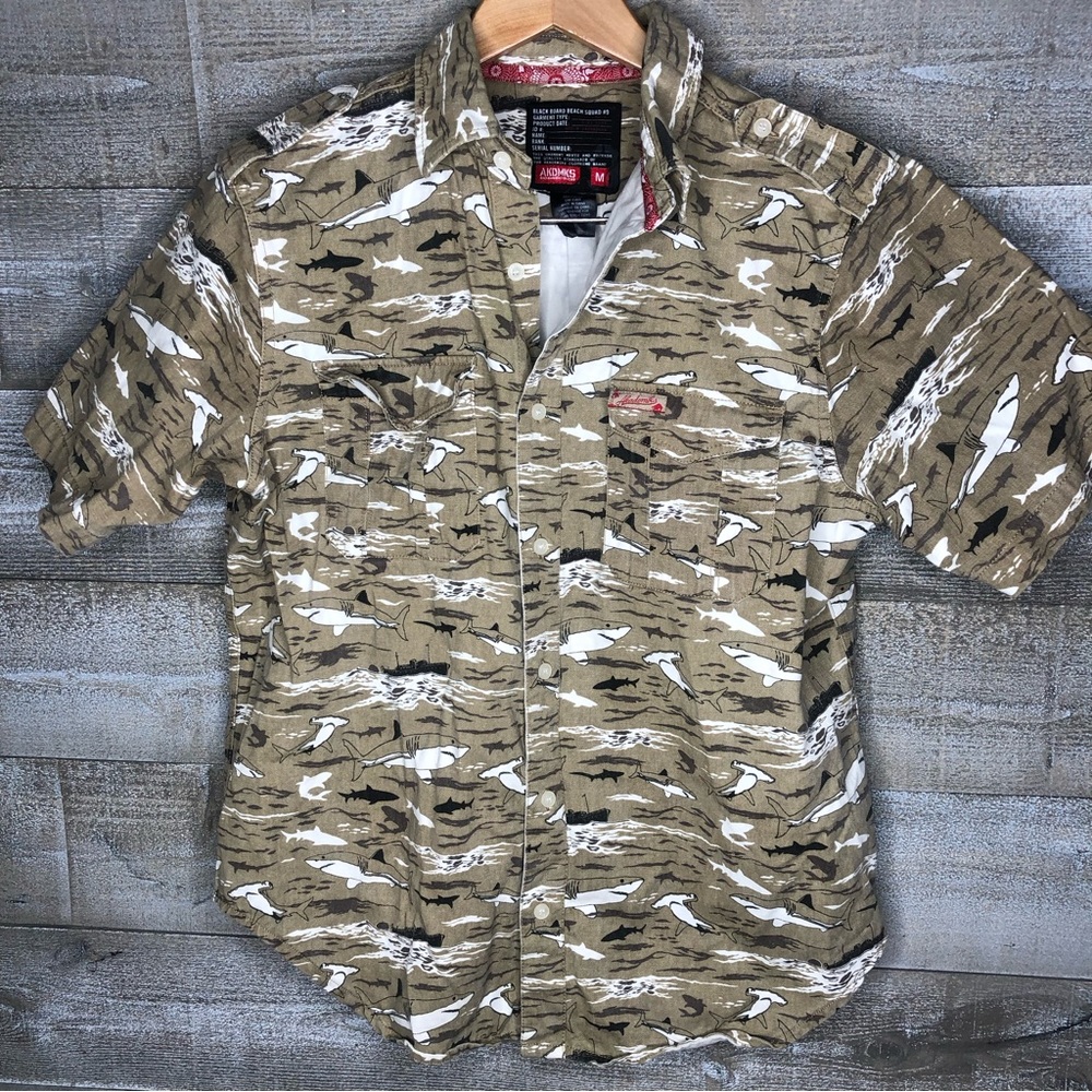 Akademiks canvas shark printed button down shirt